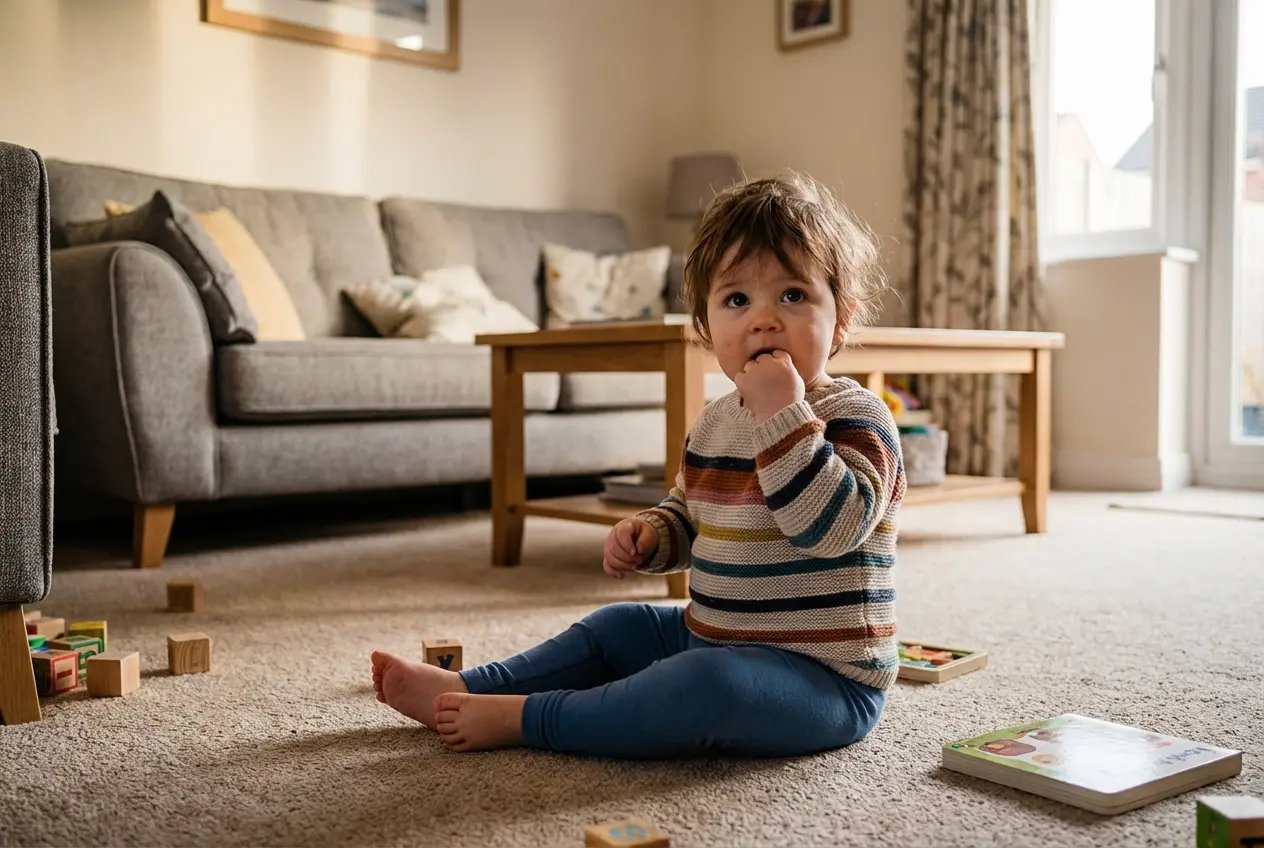 Baby crawling on carpet