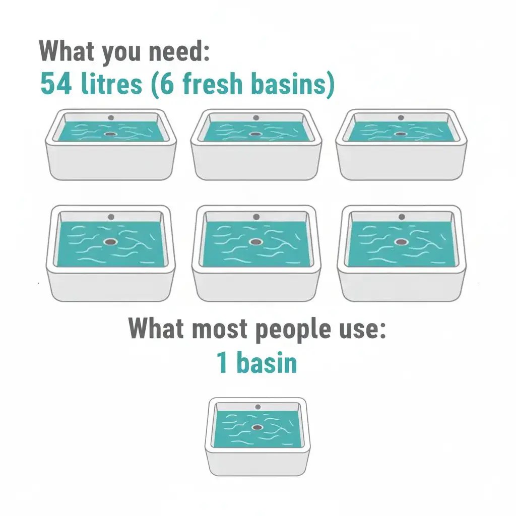 Infographic showing 6 basins needed versus 1 basin most people use