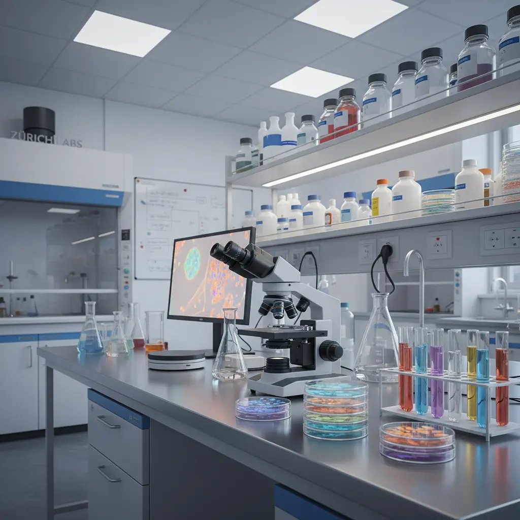 University of Zurich laboratory setting with petri dishes and test equipment